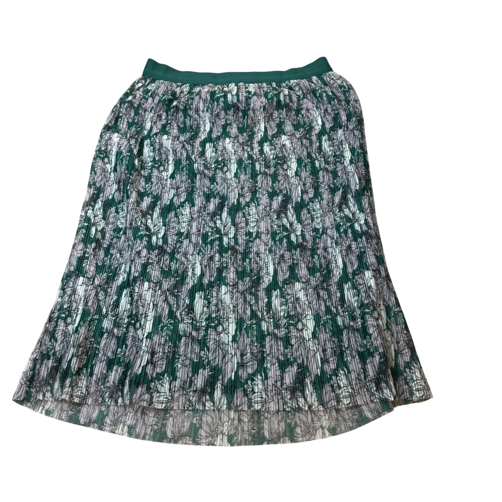 MSRP $64 Liz Claiborne Womens M Medieval Green Floral Pleated Midi Skirt Pull On